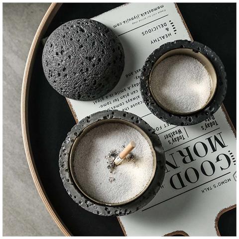 Posacenere Creativo Stile Nordico - Moderno Posacenere In Cemento E Acciaio Inox Con Coperchio White S - Foto 6