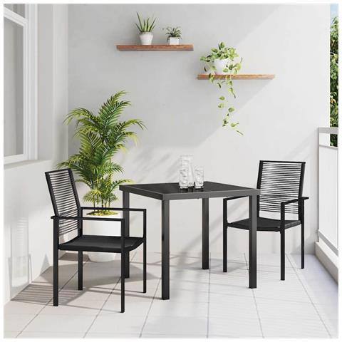 Set da Pranzo per Giardino 3 pcs Nero Rattan in PVC - Foto 2