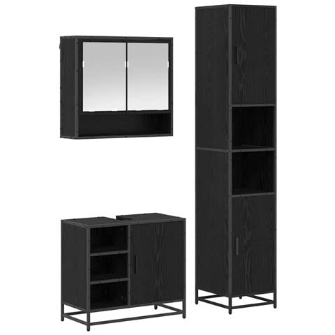 Set di mobili per il bagno 3 pcs Rovere Nero Legno multistrato - Foto 1