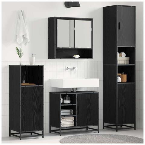 Set di mobili per il bagno 3 pcs Rovere Nero Legno multistrato - Foto 2