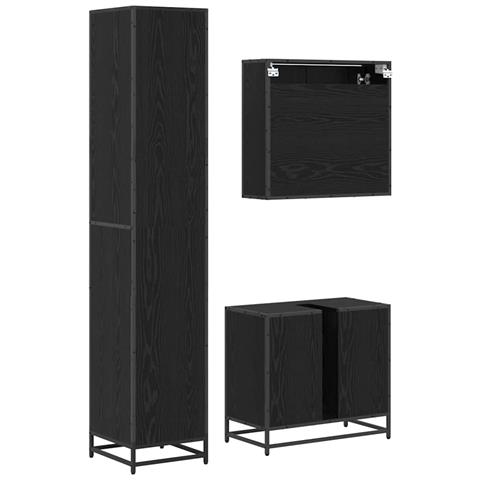 Set di mobili per il bagno 3 pcs Rovere Nero Legno multistrato - Foto 9