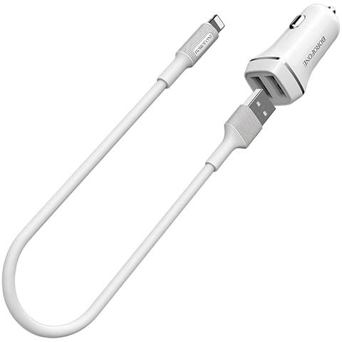 Caricatore Per Auto Con 2 Porte Usb-a + Cavo Lightning A Ricarica Rapida, Bianco - Foto 1