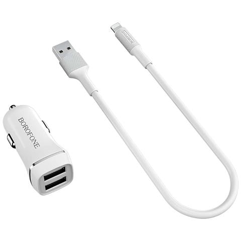 Caricatore Per Auto Con 2 Porte Usb-a + Cavo Lightning A Ricarica Rapida, Bianco - Foto 5