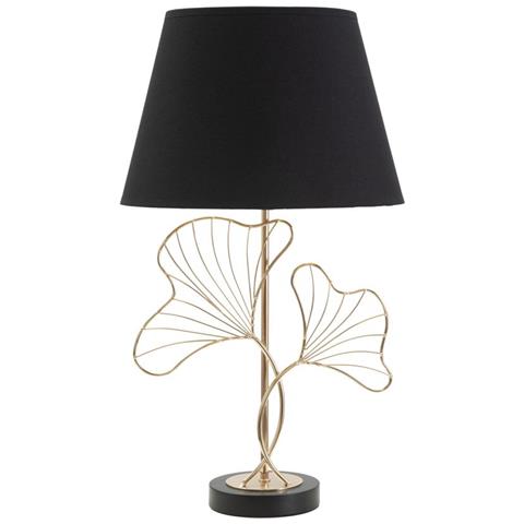 Lampada Da Tavolo Leaves In Ferro Nero E Oro Con Paralume In Cotone - Foto 1