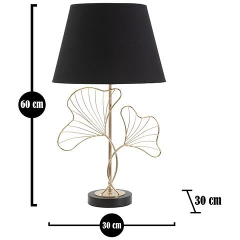 Lampada Da Tavolo Leaves In Ferro Nero E Oro Con Paralume In Cotone - Foto 5