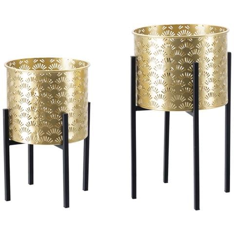 Porta-vasi Glissy Stand In Ferro Dorato E Nero — Coppia Ø 21x38 E Ø 19x28 Cm - Foto 1