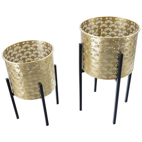 Porta-vasi Glissy Stand In Ferro Dorato E Nero — Coppia Ø 21x38 E Ø 19x28 Cm - Foto 2