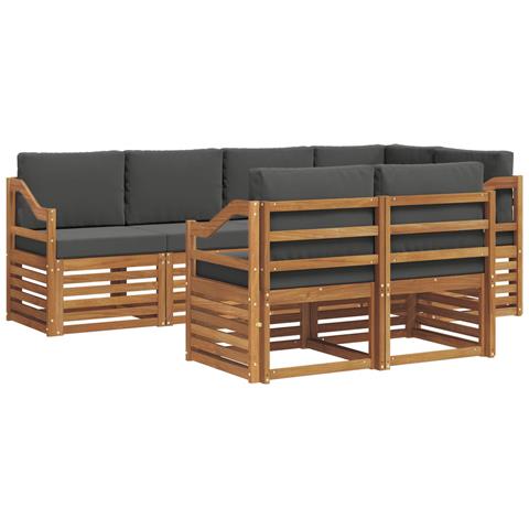 Set divani 7 pcs Naturale e Antracite Legno di Acacia Massello - Foto 1