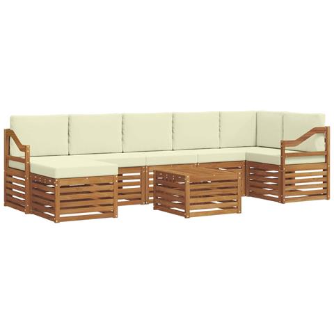 Set divani 8 pcs Naturale e Crema Legno di Acacia Massello - Foto 1