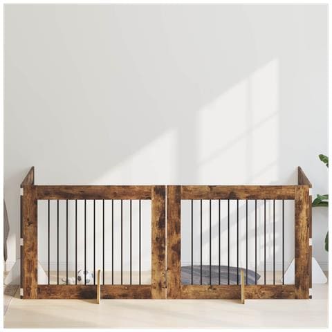 Cancello per cani con supporti 4 pcs Rovere Fumo 100 x 80 cm - Foto 2