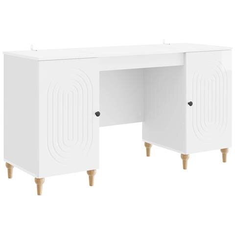 Scrivania Bianco Lucido 142,5 x 50 x 75 cm Legno ingegnerizzato - Foto 1