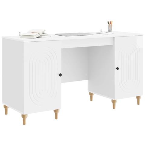 Scrivania Bianco Lucido 142,5 x 50 x 75 cm Legno ingegnerizzato - Foto 2