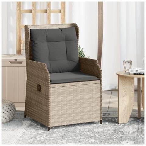 Sedie Reclinabili Giardino 2pz Cuscini Grigio Chiaro Polyrattan - Foto 2