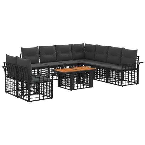 Set Divano da Giardino 10 pz Nero e Grigio scuro polyrattan - Foto 1