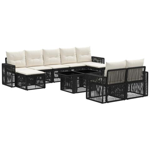 Set Divano da Giardino 10 pz Nero e Bianco Crema polyrattan - Foto 1