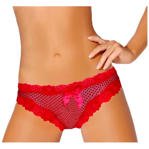 Slip Donna Rosso Brasiliana Comet Con Lucenti Pois E Bordi Merlettati - S-m - Foto 1
