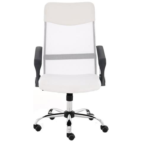 Sedia Ufficio Washington in Rete Traspirante e Similpelle - Sedia Scrivania Girevole e Imbottita - Sedia Ergonomica Direzionale con Braccioli Bianco - Foto 4