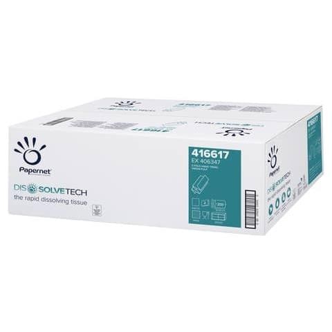 Asciugamani Interfogliati Piegati A Z Dissolve Tech - 2 Veli 24x20,3 Cm Conf. 20 Fascette Da 200 Pz - 416617 - Foto 1