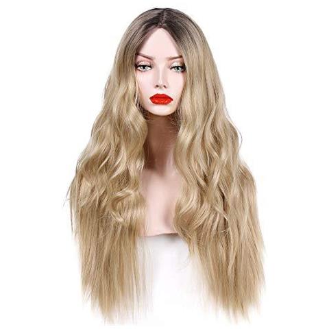 Parrucca Bionda Colorfulpanda Ombre Con Le Radici Scure Naturale Ondulati Lunghi Ricci Parrucche Sintetiche Per Usura Del Partito Di Cosplay Donne Quotidiana - Foto 2