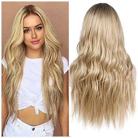 Parrucca Bionda Colorfulpanda Ombre Con Le Radici Scure Naturale Ondulati Lunghi Ricci Parrucche Sintetiche Per Usura Del Partito Di Cosplay Donne Quotidiana - Foto 1