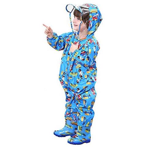 Bambini Raincoat Pozzanghera Suits Ragazzi Ragazze Con Cappuccio Blu Indumenti Impermeabili Leggeri Tutina Impermeabile Rainsuit Cartoon Auto Modello Portatile Traspirante Pvc Trasparente Tesa Del Cappello Zipper Viaggio Trekking Di 1-3 Anni - Foto 2