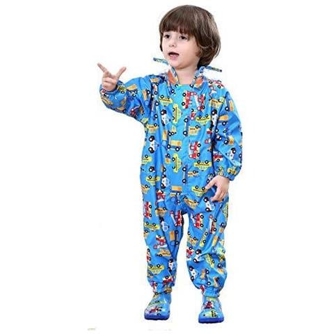 Bambini Raincoat Pozzanghera Suits Ragazzi Ragazze Con Cappuccio Blu Indumenti Impermeabili Leggeri Tutina Impermeabile Rainsuit Cartoon Auto Modello Portatile Traspirante Pvc Trasparente Tesa Del Cappello Zipper Viaggio Trekking Di 1-3 Anni - Foto 1