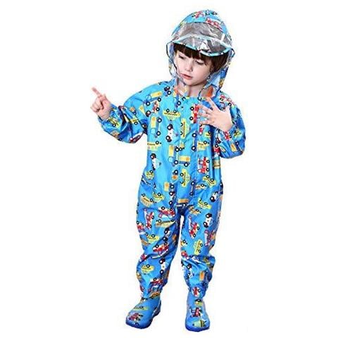 Bambini Raincoat Pozzanghera Suits Ragazzi Ragazze Con Cappuccio Blu Indumenti Impermeabili Leggeri Tutina Impermeabile Rainsuit Cartoon Auto Modello Portatile Traspirante Pvc Trasparente Tesa Del Cappello Zipper Viaggio Trekking Di 1-3 Anni - Foto 4