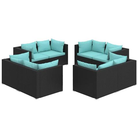 Set Salotto Da Giardino 8 Pz Con Cuscini In Polyrattan Nero - Foto 1