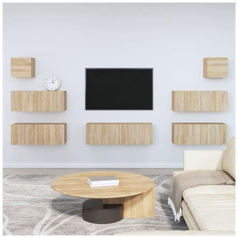 Set Di Mobili Porta Tv 7 Pz Rovere Sonoma In Legno Multistrato - Foto 6