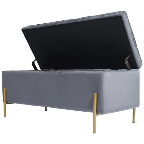 Cassapanca Pouf Contenitore Panca Sgabello Poggiapiedi In Tessuto Velluto Grigio - Foto 2