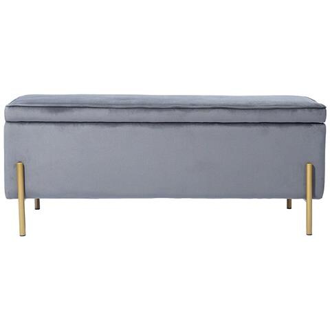 Cassapanca Pouf Contenitore Panca Sgabello Poggiapiedi In Tessuto Velluto Grigio - Foto 5
