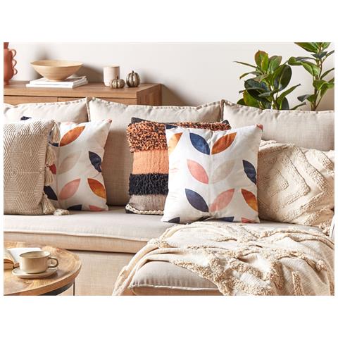 Cuscino Decorativo Quinoa Velluto 45 X 45 Cm Motivo Di Piante Bianco - Foto 1