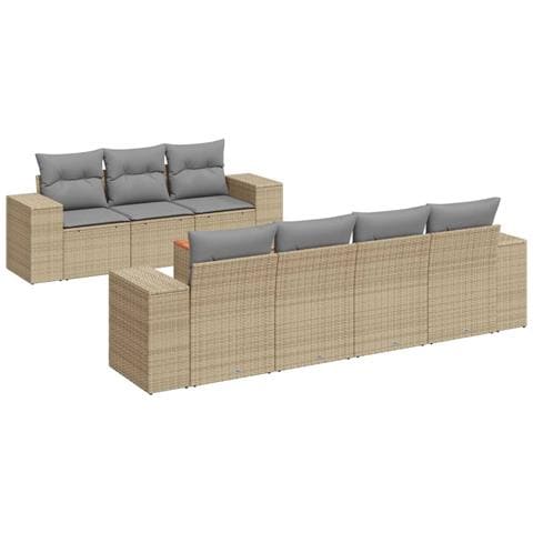 Set Divano da Giardino 8 pz con Cuscini Beige in Polyrattan - Foto 1