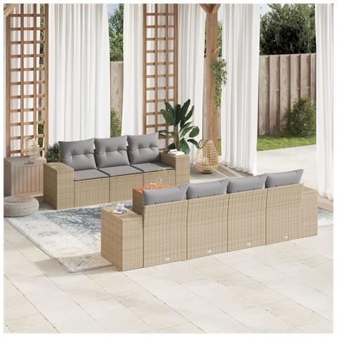 Set Divano da Giardino 8 pz con Cuscini Beige in Polyrattan - Foto 2