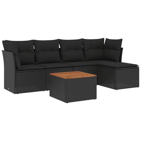 Set Divano da Giardino 6 pz con Cuscini Nero in Polyrattan - Foto 1