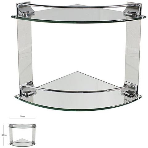 Mensola Ad Angolo Doppia Per Bagno Angoliera A 2 Ripiani In Vetro Arredo 52910 - Foto 1