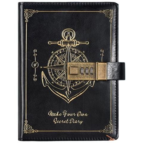 Diario Spesso B6 Con Lucchetto, Design Vintage Con Timone Di Nave Black - Foto 1