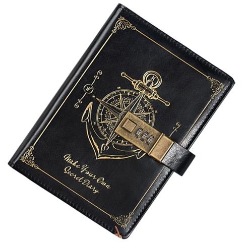 Diario Spesso B6 Con Lucchetto, Design Vintage Con Timone Di Nave Black - Foto 2