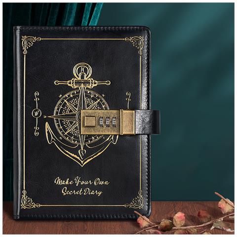 Diario Spesso B6 Con Lucchetto, Design Vintage Con Timone Di Nave Black - Foto 4