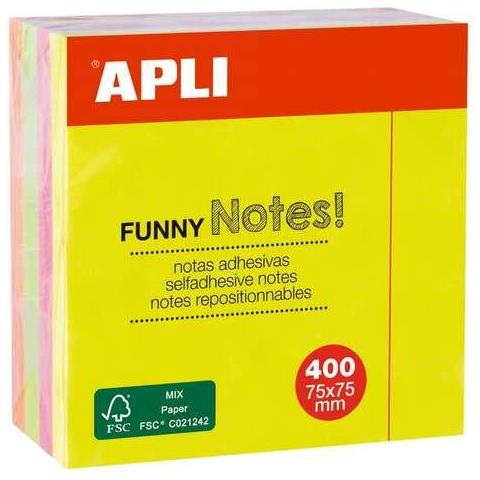 Appli Funny Cubo Da 400 Foglietti Adesivi 75 X 75 Mm - Colori Assortiti Fluorescenti - Foto 1