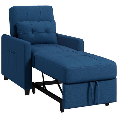 Poltrona Letto Singolo Reclinabile su 3 Livelli con Cuscino Extra, 69x82x85cm, Blu - Foto 1