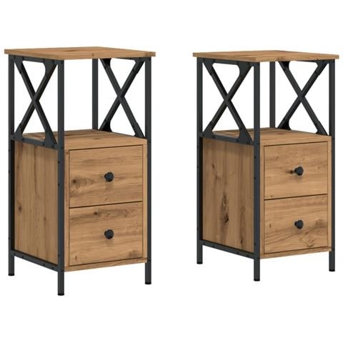 Comodini 2pz Rovere Artigianale 34x35,5x70 Cm Legno Multistrato - Foto 2