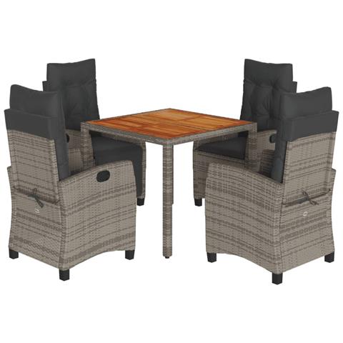 Set Da Pranzo Da Giardino 5 Pz Con Cuscini In Polyrattan Grigio - Foto 2