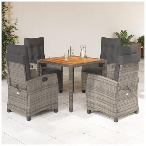 Set Da Pranzo Da Giardino 5 Pz Con Cuscini In Polyrattan Grigio - Foto 1