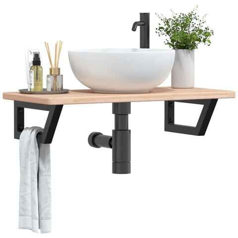 Ripiano A Parete Per Lavabo In Acciaio E Massello Di Rovere - Foto 8