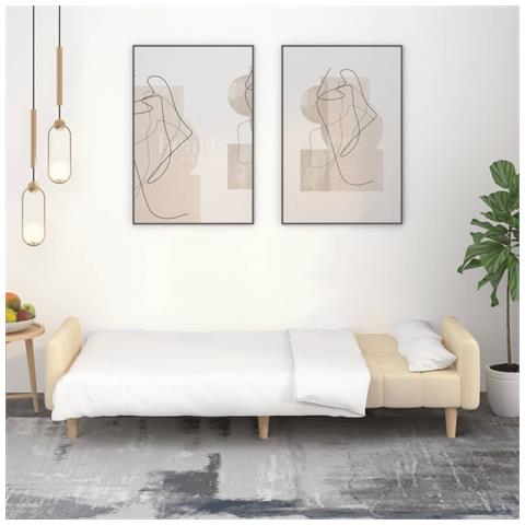 Divano Letto A 2 Posti Crema In Tessuto - Foto 2