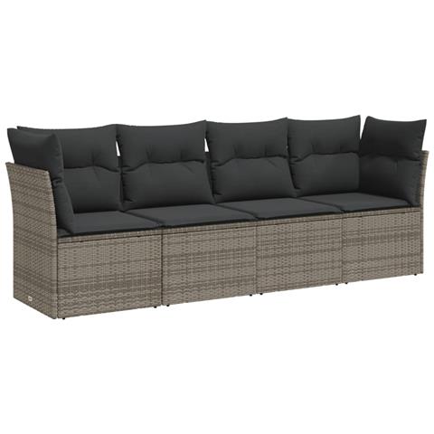 Lusso Casadino -  Set Divani Da Giardino 4 Pz Con Cuscini In Polyrattan Grigio - Foto 1