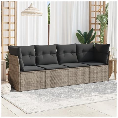 Lusso Casadino -  Set Divani Da Giardino 4 Pz Con Cuscini In Polyrattan Grigio - Foto 3