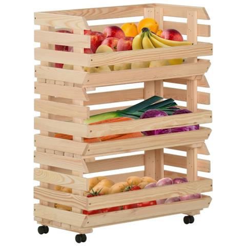 Carrello Portaverdure 57x30x80 Cm In Legno Massello Di Pino - Foto 1