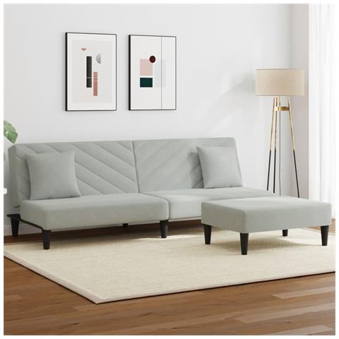 Set di Divani 2 pz con Cuscini Grigio Chiaro in Velluto - Foto 2